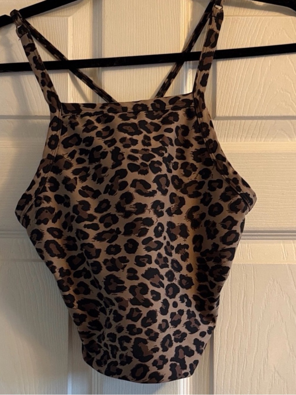 Leopard Print Crop Tank Top - Brown
